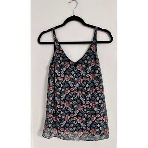 CAbi Floral Chiffon Tank Top XS Navy Multicolor Sleeveless Lined Boho